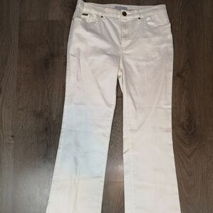 00s contemporary per una gold trimmed white straight leg denim jeans
